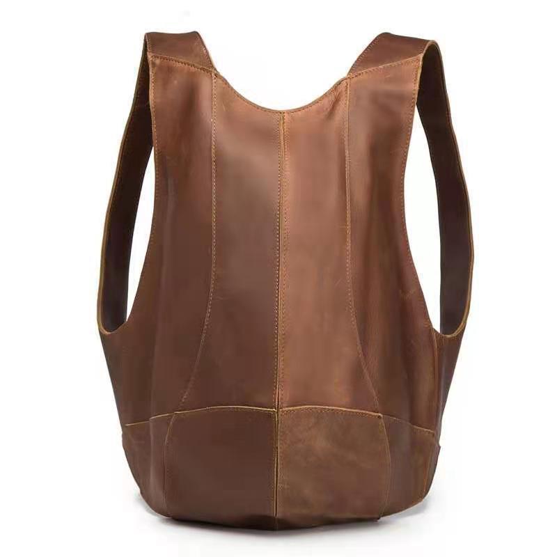 Retro Crazy Horse Vegetable Tanned Soft Leather pu Men's and Women's Beetle Backpack Student Trendy Backpack Schoolbag Casual Ba_voghion.com