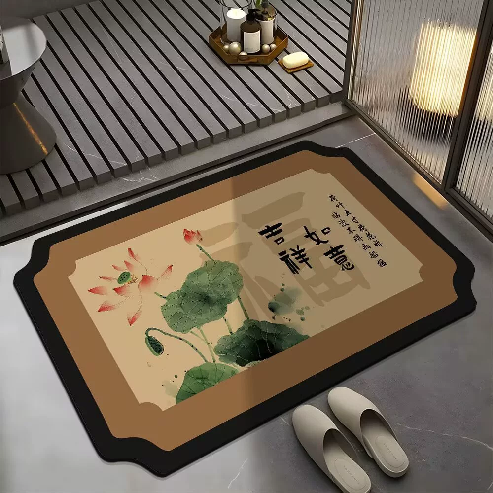Напольные коврики в средневековом стиле с надписью «Fu» для украшения дома, грязеотталкивающие коврики для входных дверей, легко чистящиеся, водопоглощающие коврики для ванной комнаты, готовые к продаже.