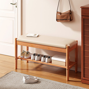 Solid wood shoe changing stool simple European Beech shoe stool living room home soft bag cushion home stool entrance shoe cabinet
