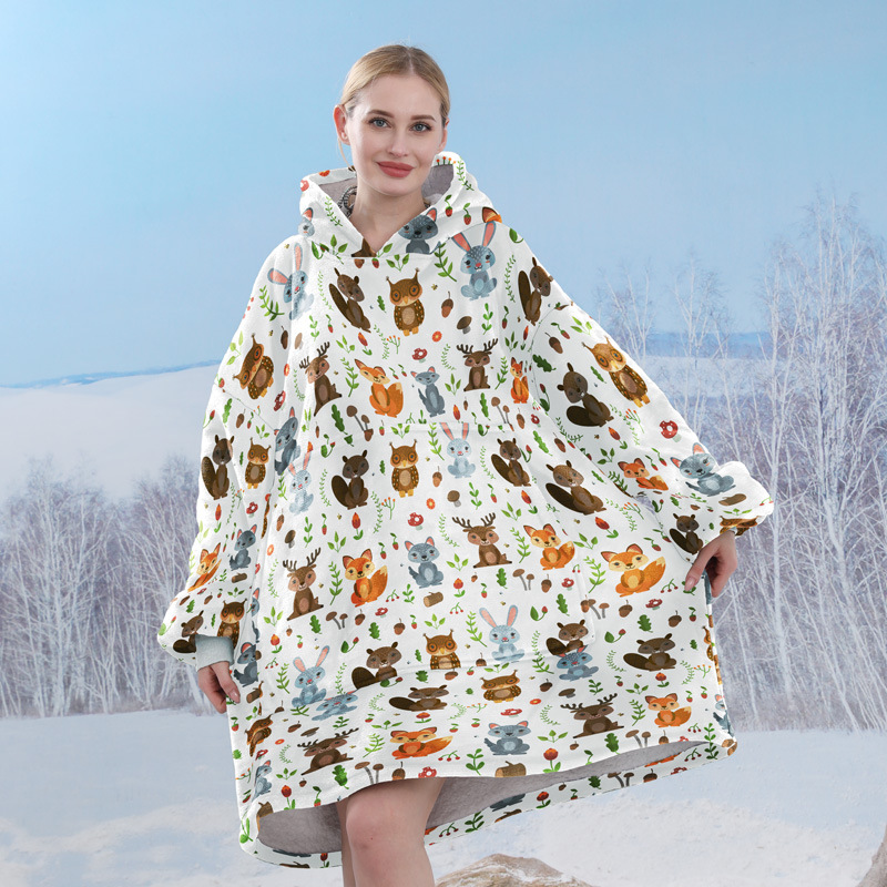 Pijamas transfronterizos engrosados de doble capa perezoso puede usar manta perezosa de franela perezoso con capucha pijamas de doble capa perezoso desgaste exterior