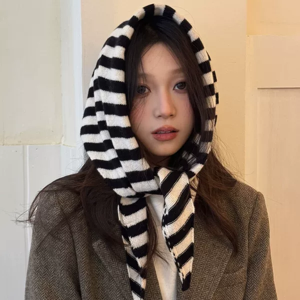 100% Wool Triangle Scarf Striped Shawl Headscarf Knitted Women's Korean Style Multifunctional Small Neck Scarf Neckerchief