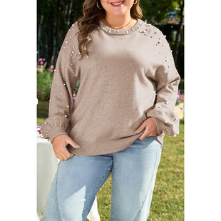 European and American Fashion Beaded Off-Shoulder Large Size Knitwear for Women 2025 Autumn and Winter New Warm and Versatile Pullover Knitwear for Women