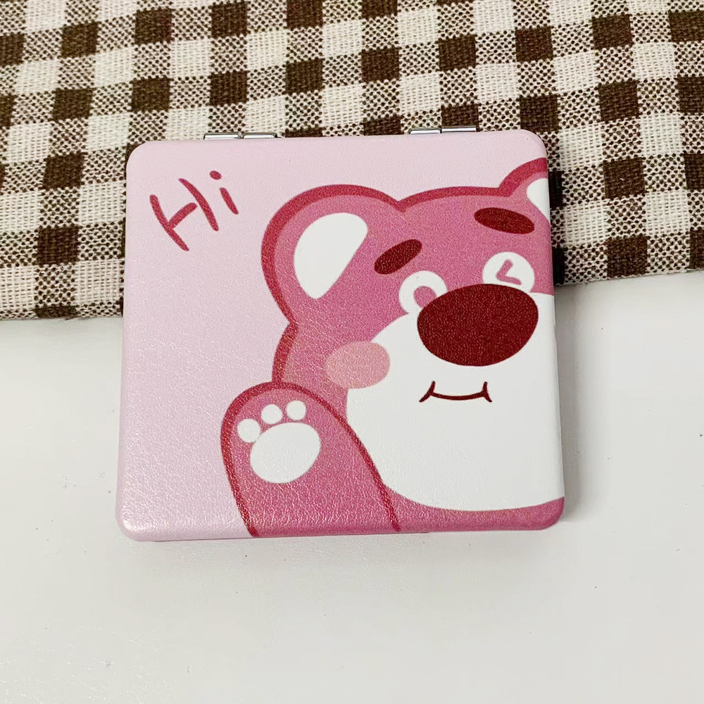 Nuevo perro Pacha osos de fresa doble cara plegable espejo de maquillaje tienda en línea tienda de espejo pequeño fábrica al por mayor