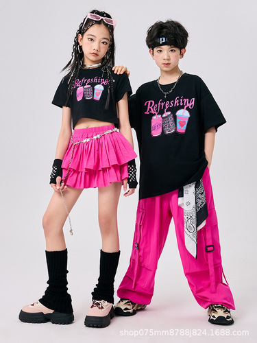 Street Dance Children's Dance Fashion Dress Boys 'Street Pop Hip Hop Set Girls' Jazz Dance Drum Set Fashion Show Performance Dress Cool