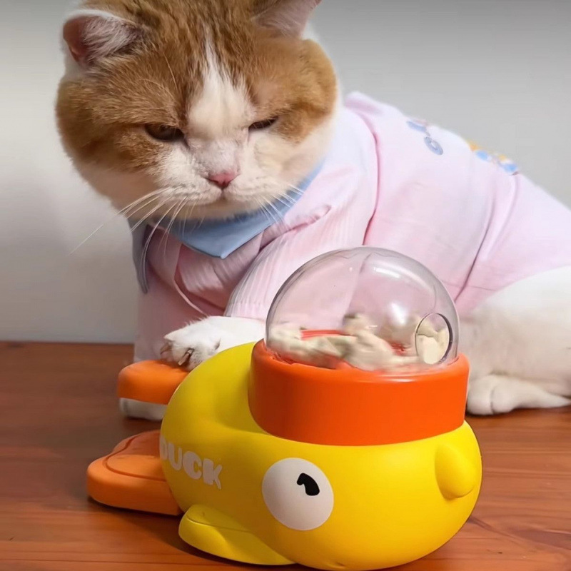 猫玩具自嗨解闷逗猫棒宠物零食冻干小黄鸭发射器小猫漏食玩具狗狗|undefined