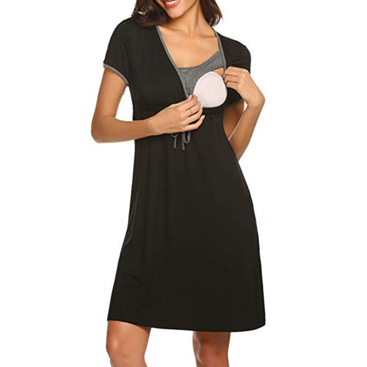 Cross-border European and American Explosions Pregnant Women's Lactation Dress Fashion Solid Color Stitching Multifunctional Mother's Short-sleeved Care Clothes