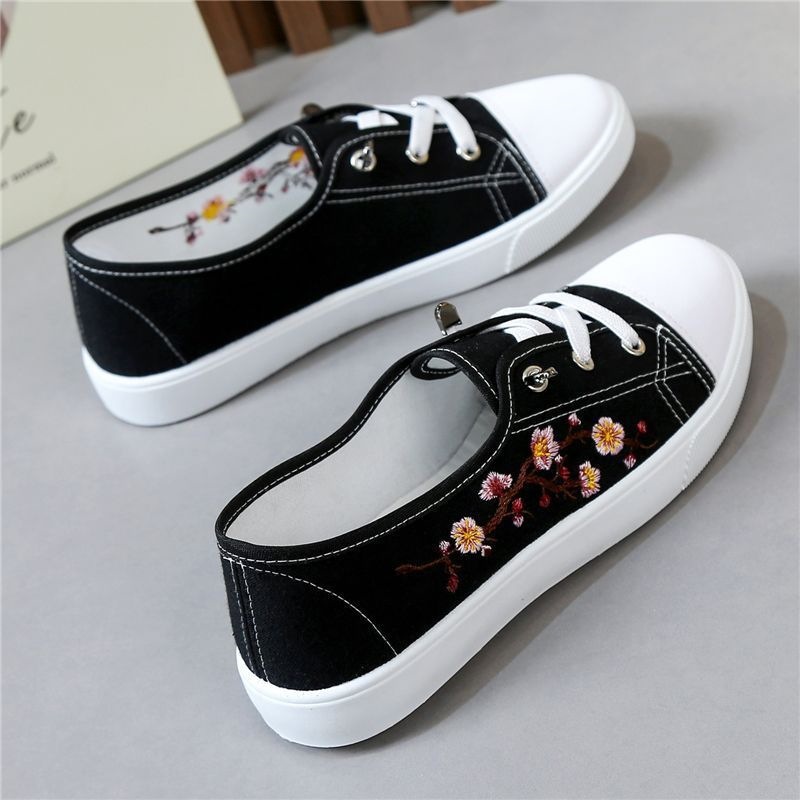 Zapatos de lona de Feng Lai caliente para mujeres 2026 nuevo verano plano zapatos de mujer casuales zapatos de skate de altura baja negro blanco image 4