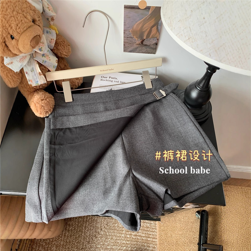 韩系小众不规则毛呢包臀裤裙女秋冬侧扣高腰显瘦气质A字西装短裙|undefined