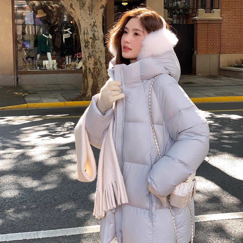 云朵泡芙羽绒棉服女中长款2025新款加厚连帽小个子棉袄面包服外套|undefined