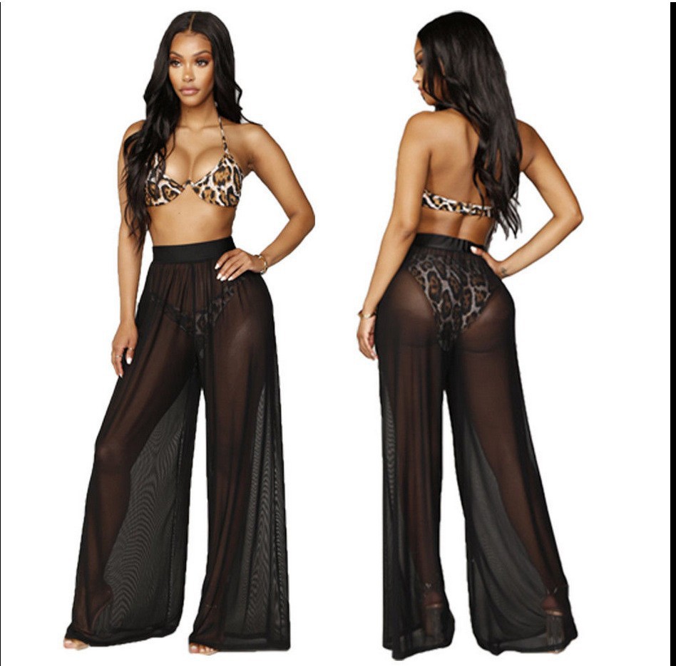 Women's Intimates large size erotic lingerie set sexy mesh skin friendly see through wide leg pants sunscreen_voghion.com