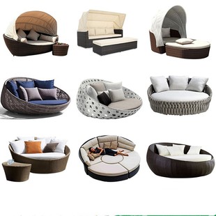 Outdoor Bed Hotel Leisure Swimming Pool Rattan Round Bed Balcony Lazy Beach Lounge Chair Combination Creative Sofa Bed