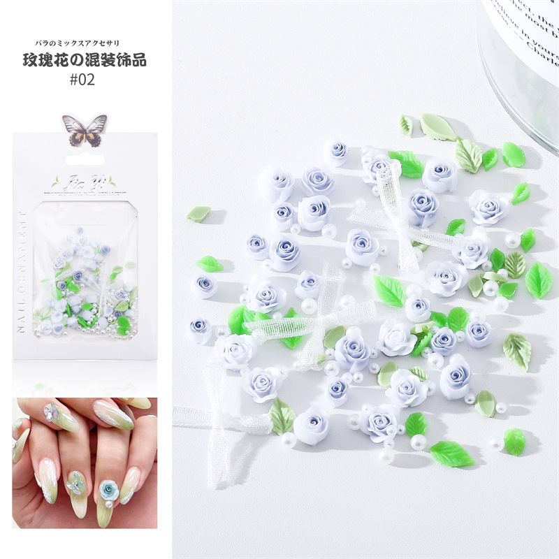 Nuevos productos accesorios para uñas de rosas, difuminado degradado, mezcla de flores de rosa de camelia, adornos de uñas tridimensionales