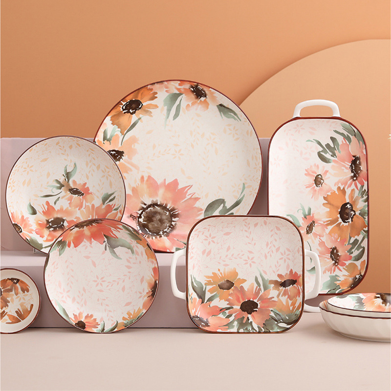 Qian Shun Qian Zi Ceramic Bowl Plate suit Underglaze Color Ceramic Bowl Chaozhou Tableware Gift Box suit Wholesale