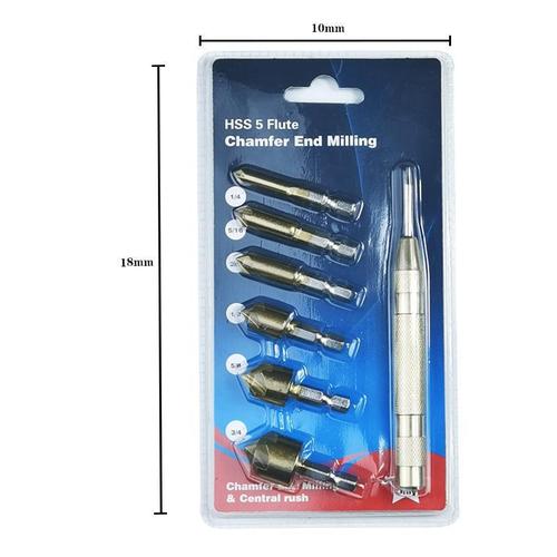 Cross-border hexagonal handle titanium-plated five-edged chamfering tool 6-19mm woodworking chamfering knife set 6pcs woodworking hole opener