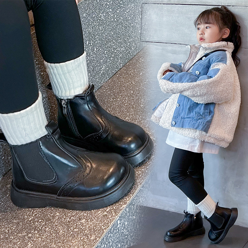 儿童马丁靴男童棉鞋加绒保暖女童皮靴英伦风2025秋冬季宝宝短靴子