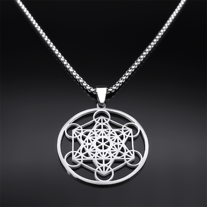 Collana unisex in acciaio inossidabile con sigillo dell'angelo in titanio Metatron, stile geometrico Kabbalah Garden_voghion.com