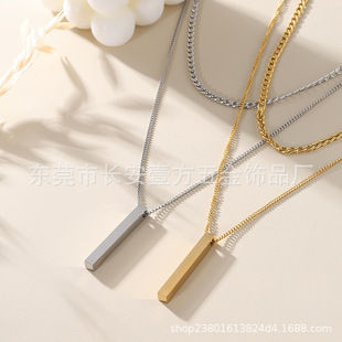 Cross-Border Amazon Popular Stainless Steel Long Double-Layer Necklace for Men and Women Couple Pendant Simple Hip-Hop Disco Style