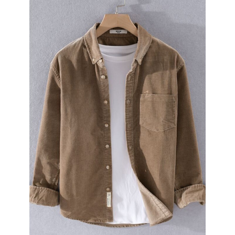 Corduroy Long Sleeve Shirt Men's Spring and Autumn New Jacket Japanese plus size Retro Sense Loose Casual Shirt Men's