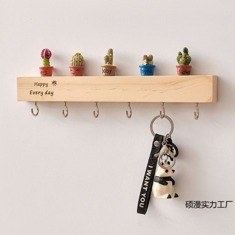 玄関壁掛けキーイン収納無垢材パンチドエントリーウォールフックドアクリエイティブかわいい装飾|undefined
