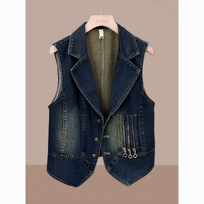 Z3J2025 весенний новый джинсовый жилет большого размера, женский свободный и универсальный внешний жилет без рукавов