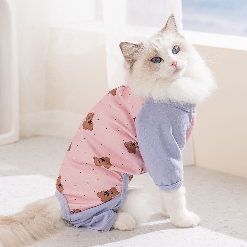 Primavera y verano mascotas impresa bolsa de dibujos animados abdominal ropa de cuatro patas perros y gatos ropa de abdominal ropa doméstica perros pequeños y medianos
