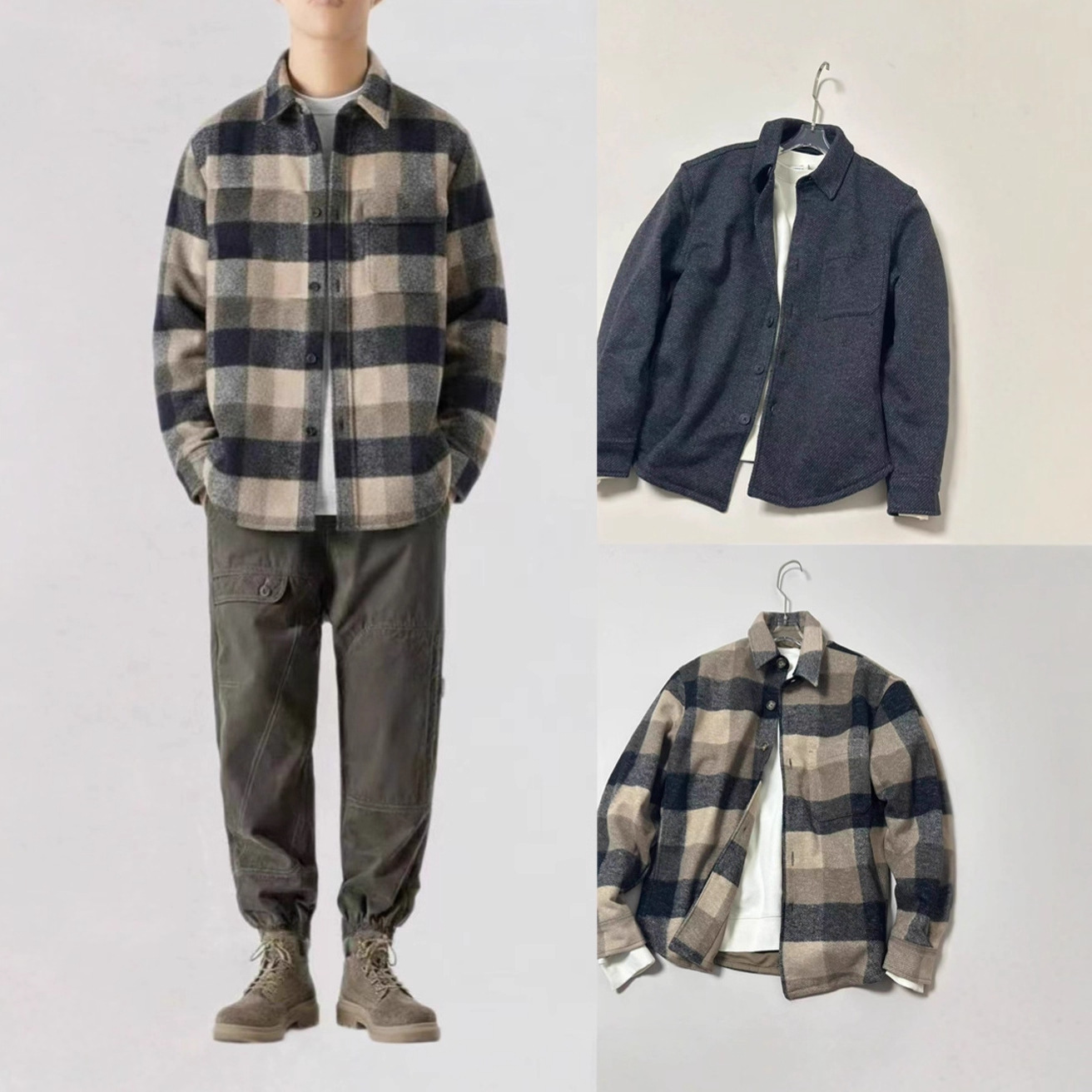 【W1085】美版 秋季呢子外套男女同款开衫夹克 135-230斤