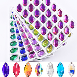 Marquise double-hole glass hand-sewn diamond luggage, wedding dress, accessories, rhinestones, DIY handmade crystal diamond accessories, jewelry