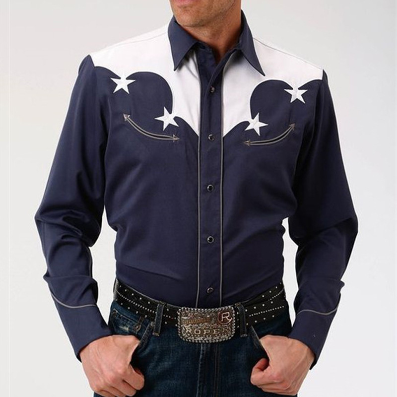 2025 Cross-Border Amazon Fashion Loose Printed Shirt American Western Style Shirt Printed Men's Long Sleeves