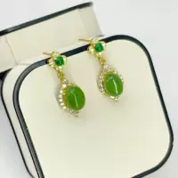 Серьги Hetian Jade Jasper S925 Серебро Золото Легко сочетаются с темпераментом Полностью зеленые серьги Изысканные серьги с бриллиантами C-658