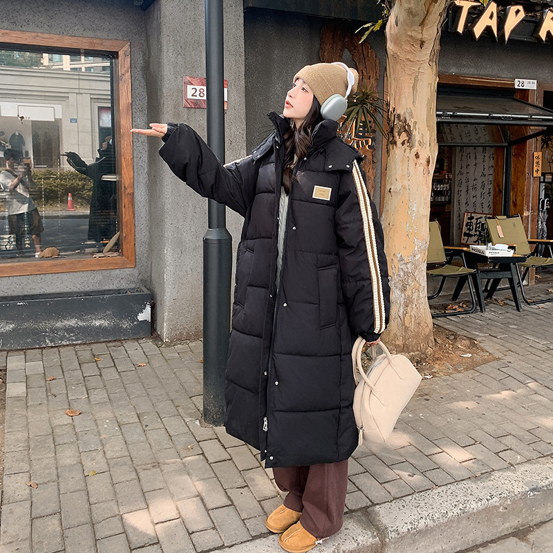 女性のための大きなポケットの綿のコート 2025 冬ロング膝丈厚い冬の新しい韓国スタイルのルーズ綿コートジャケットパンコート|undefined