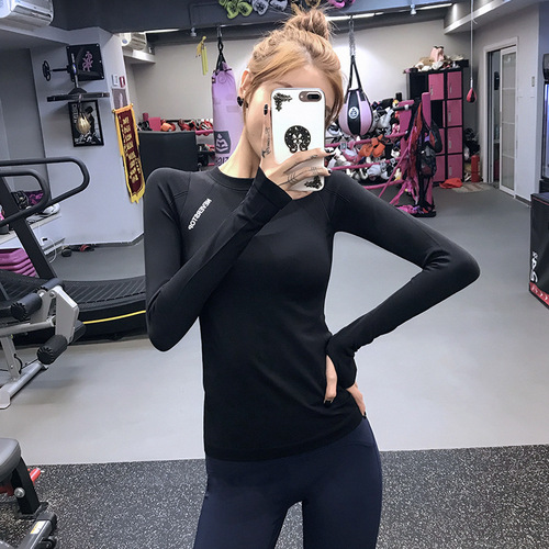 Internet celebrity elastic tight-fitting fitness wear long-sleeved autumn and winter running outer bottoming shirt sports yoga top
