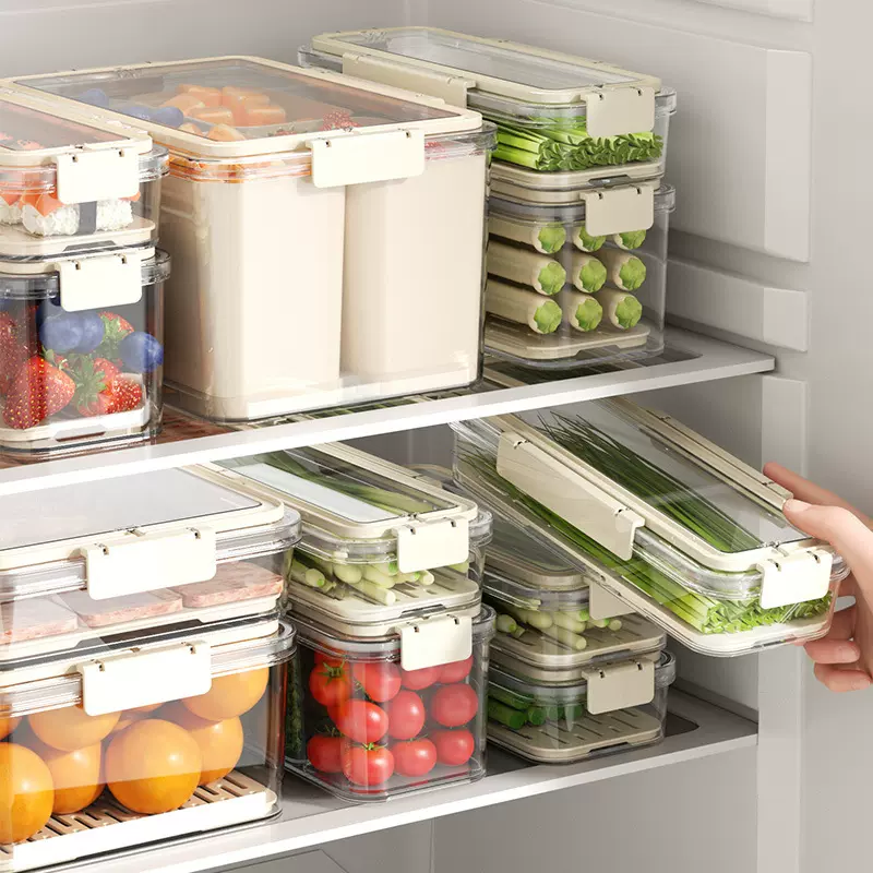 厨房冰箱收纳盒家用手提食品级面条保鲜盒带沥水蔬菜水果收纳神器