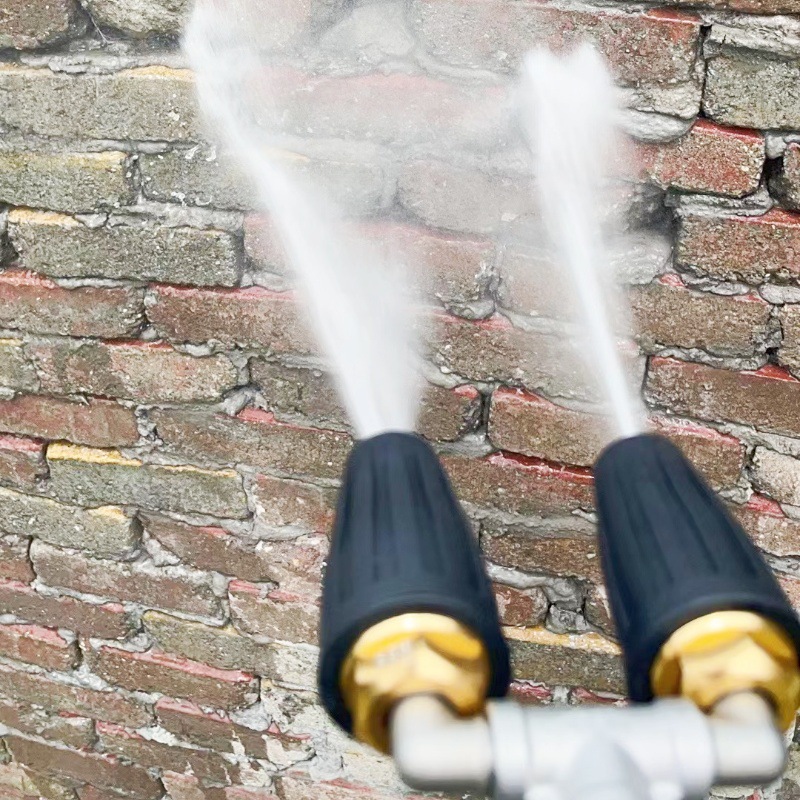 High-Pressure Water Gun Rotating Nozzle Red Aluminum Alloy with Three-Way Stainless Steel Water Pipe Connector Tip1/4 4000Psi