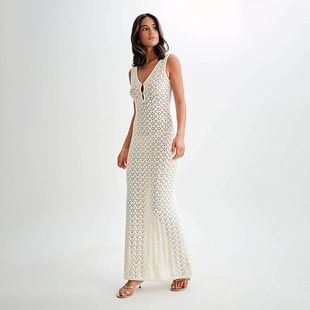 Cross-border New European and American Knitted Beach Dress Elegant Sleeveless Perspective Slip Dress Seaside Holiday dress Sunscreen Clothing