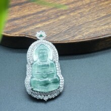 天然缅甸翡翠A货蓝水观音吊坠国风新中式配饰多样性发其一9007