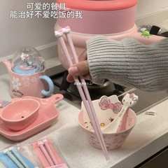 ハローキティ箸スプーンセット家庭用サンリオ食器寮セラミックボウルスプーンセット泡麺ボウル