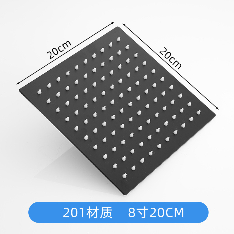 Cabeza de ducha de rociador de acero inoxidable 201 negro transfronterizo Cabeza de ducha de rociador superior Tubo cuadrado de baño Cabeza de ducha oculta