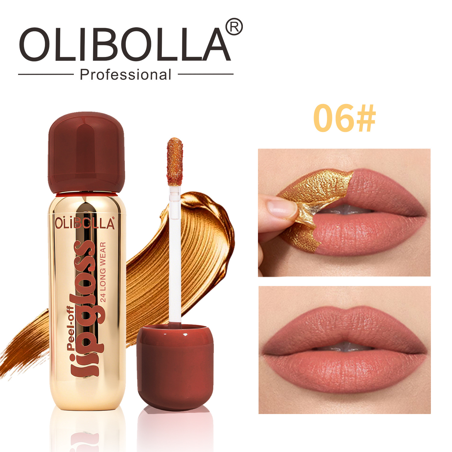 Transfronterizo exclusivo OLIBOLLA matte dorado lápiz de lápiz labial, lápiz labial impermeable, máscara labial dorada de peeling duradero