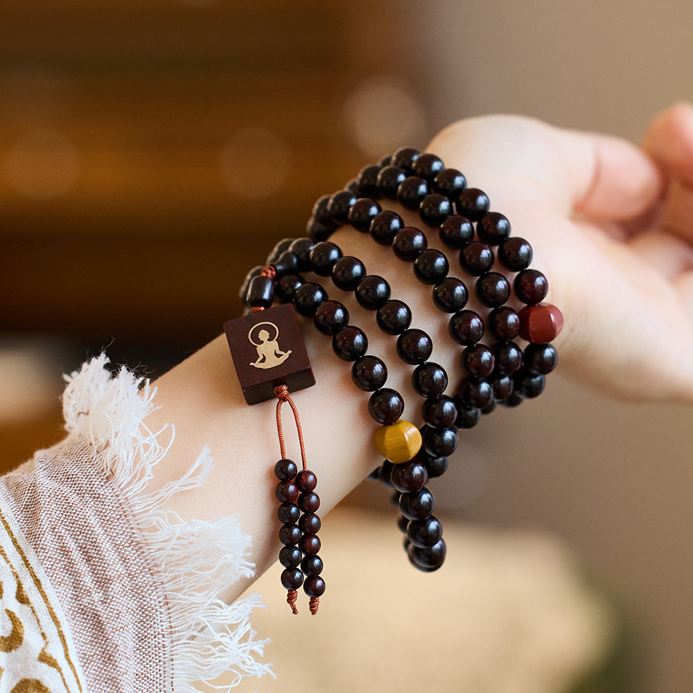 Natural Indian Small-leaf Rosewood Bracelet108 Buddha Pendants Three-circle Toy Bracelet Buddha Beads Rosary