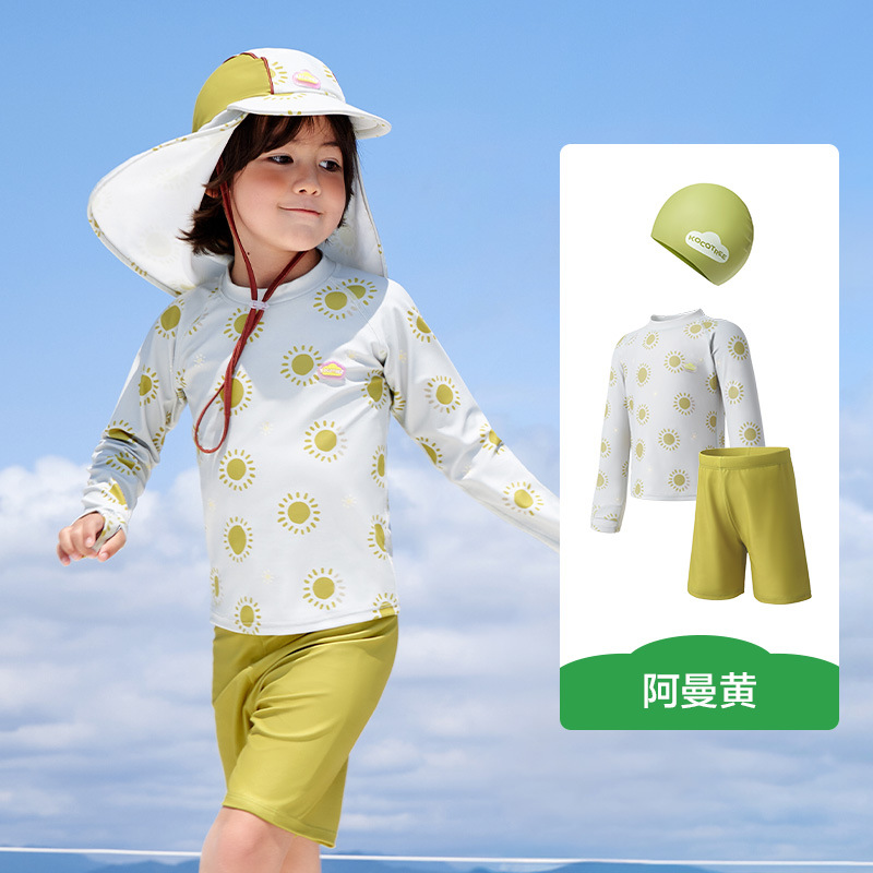 KK Tree Traje de baño para niños, hilo original, protector solar, niño y niña, manga corta dividida, traje de baño de bebé resistente al cloro antibacteriano 2024 nuevo