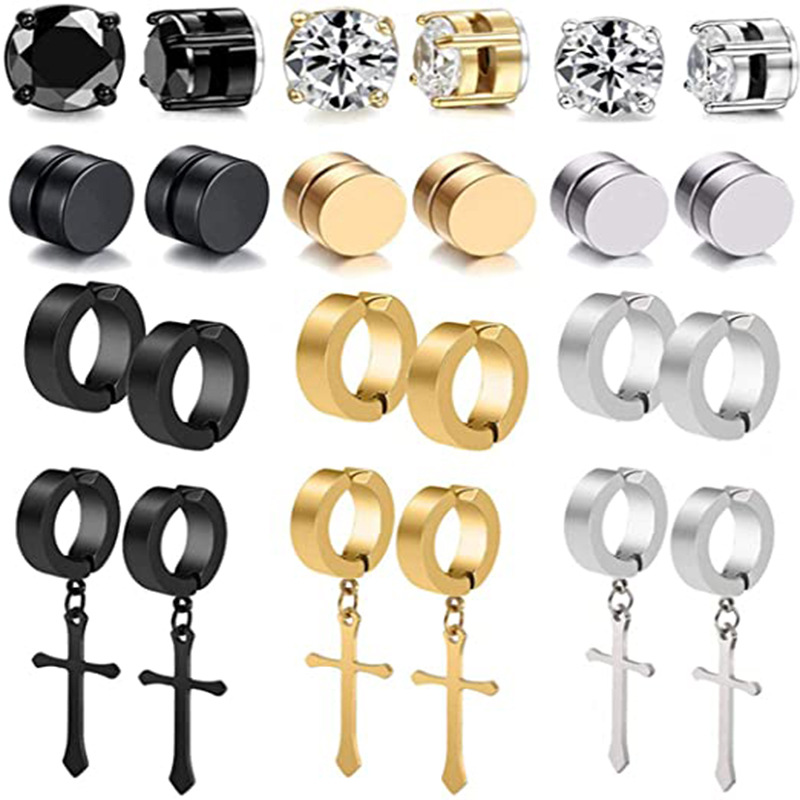 Traje de clip de oreja europeo y americano 12 pares de pendientes magnéticos no perforantes de acero inoxidable hombres mujeres pendientes colgantes con clip