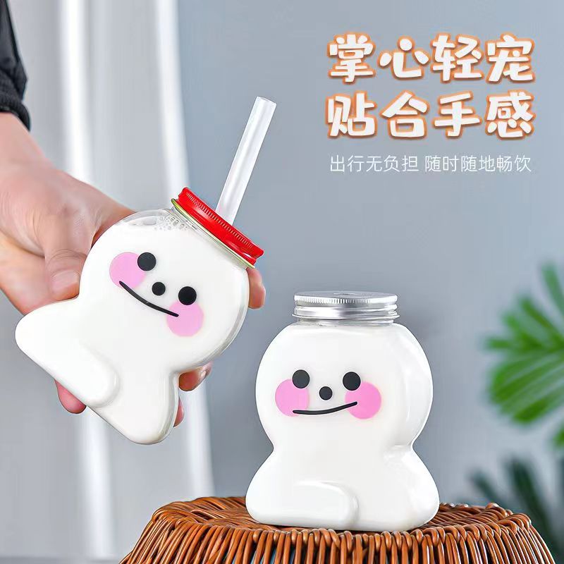 400ml pastel de jengibre muñeco de nieve transparente leche botella de té jugo de dibujos animados botella de plástico caramelo tarro desechable mascota taza de dibujos animados