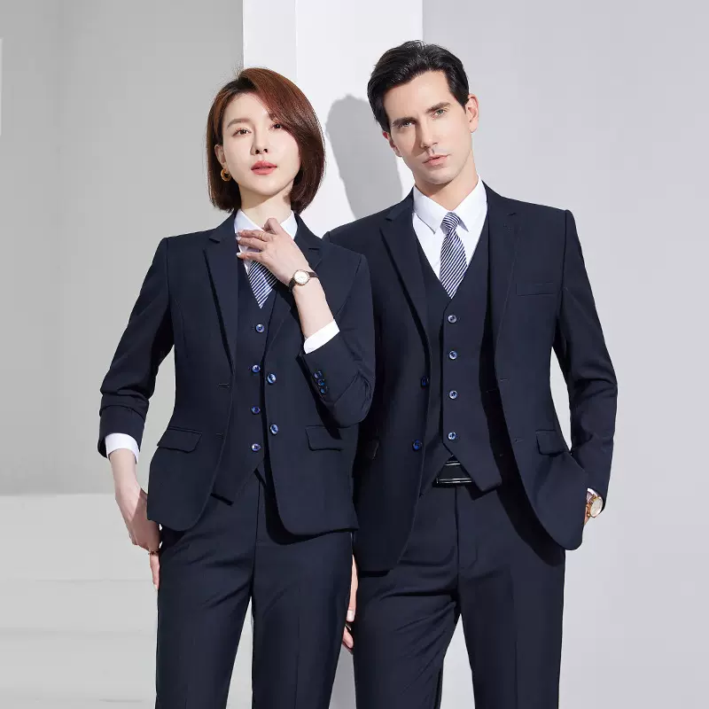 高档职业西服套装男女同款房地产正装制服办公室藏青商务西装工装