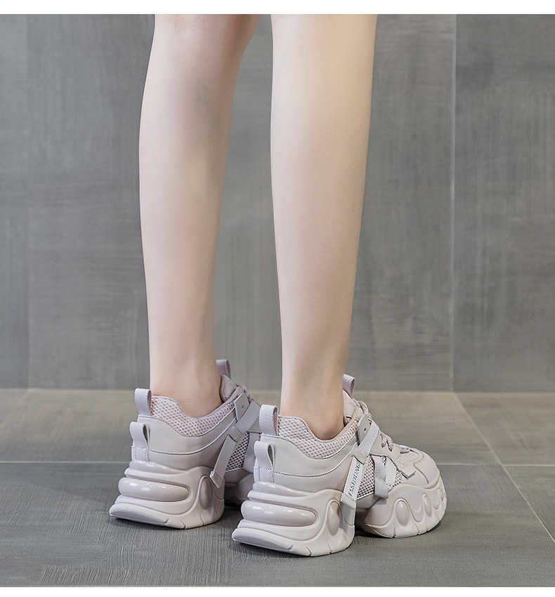 Giày sneaker nữ chunky đế dày tăng chiều cao, lưới thoáng khí, mẫu mới xuân 2025 — M2559 màu be, M2559 màu hồng, M2559 màu đen chi tiết 16