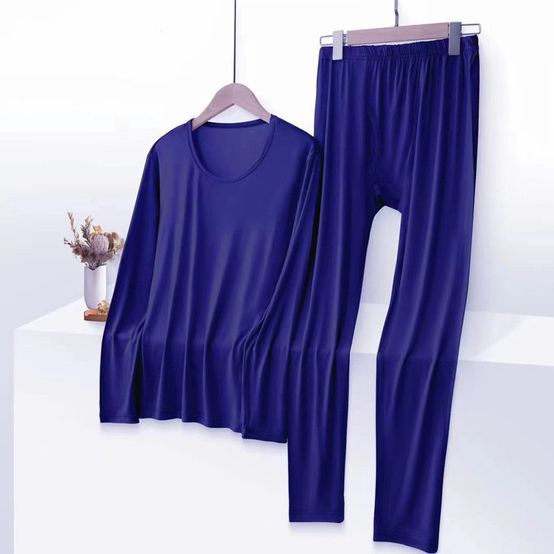 Men's Modal Pajama Set Long Sleeve Crew Neck Home Thin Underwear Slim Fit Base Layer Autumn Top and Bottoms