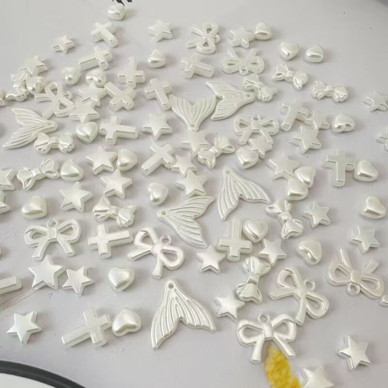 Vintage Baroque 3D Heart-Shaped Pearl Pentagram Cross DIY Card Brick Accessories Journal Gift Decoration Materials