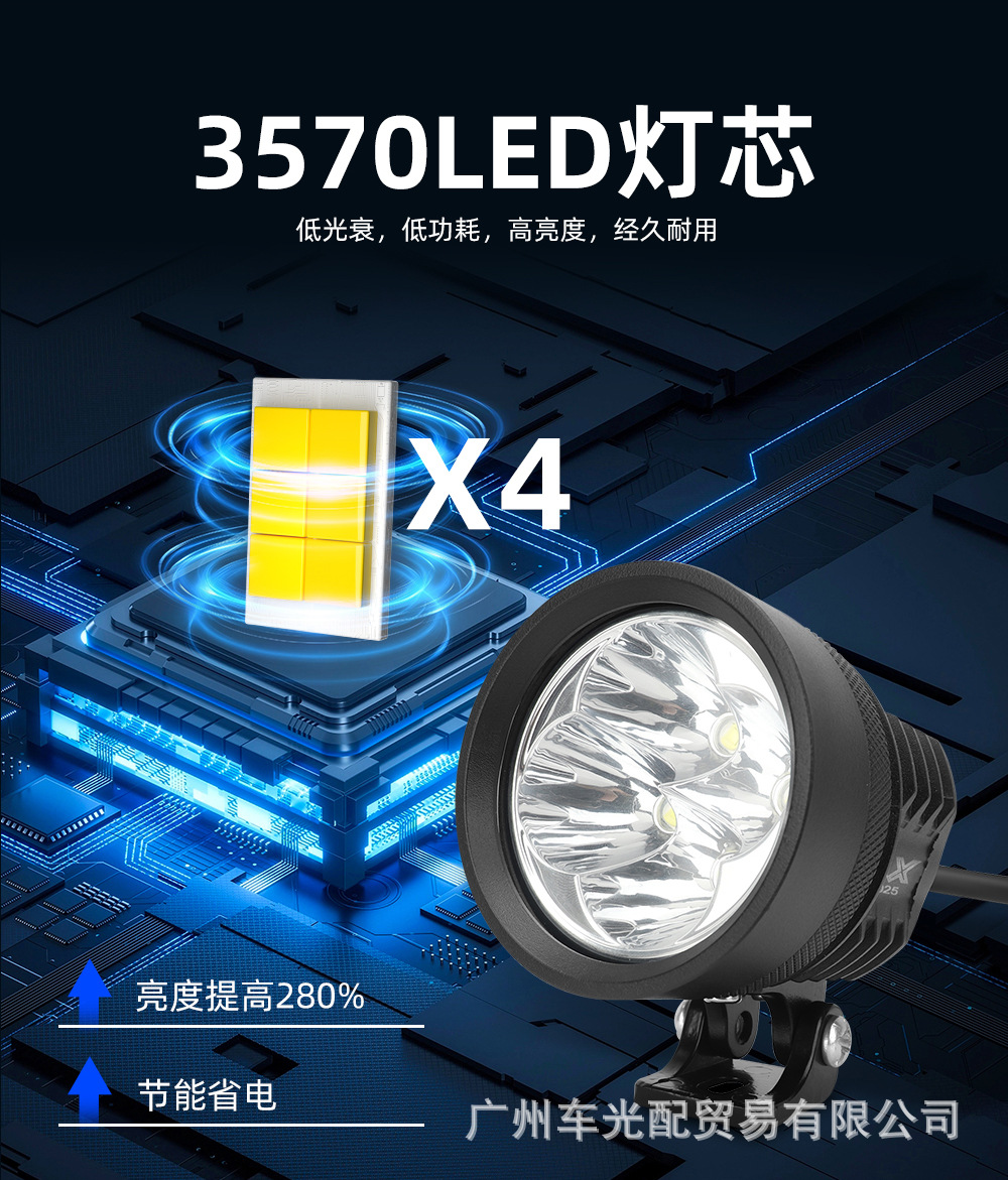Cross-border exclusive supply of wide-voltage 12-24v motorcycle front headlight L4X all-aluminum white light 4LED motorcycle external spotlight