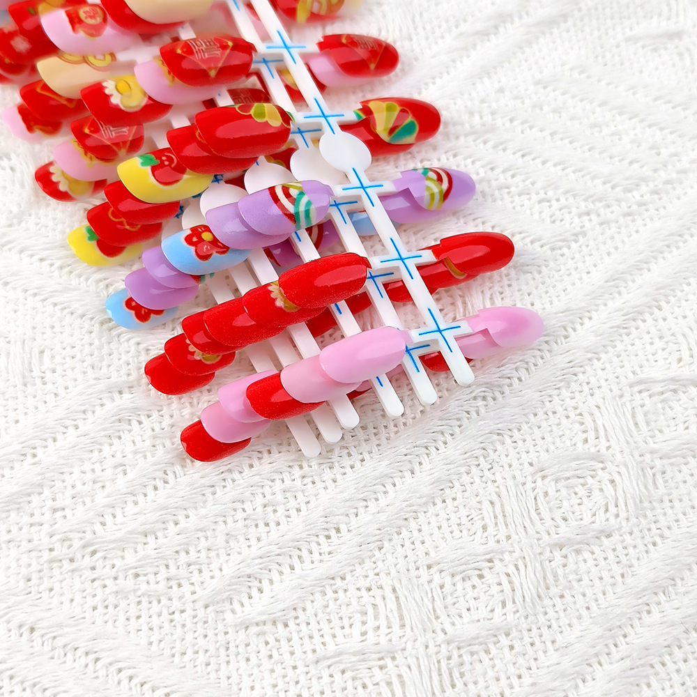 Nuevo estilo nacional infantil de Año Nuevo vestir una serie de uñas de 24 piezas de dibujo de uñas de niños grandes uñas falsas image 5