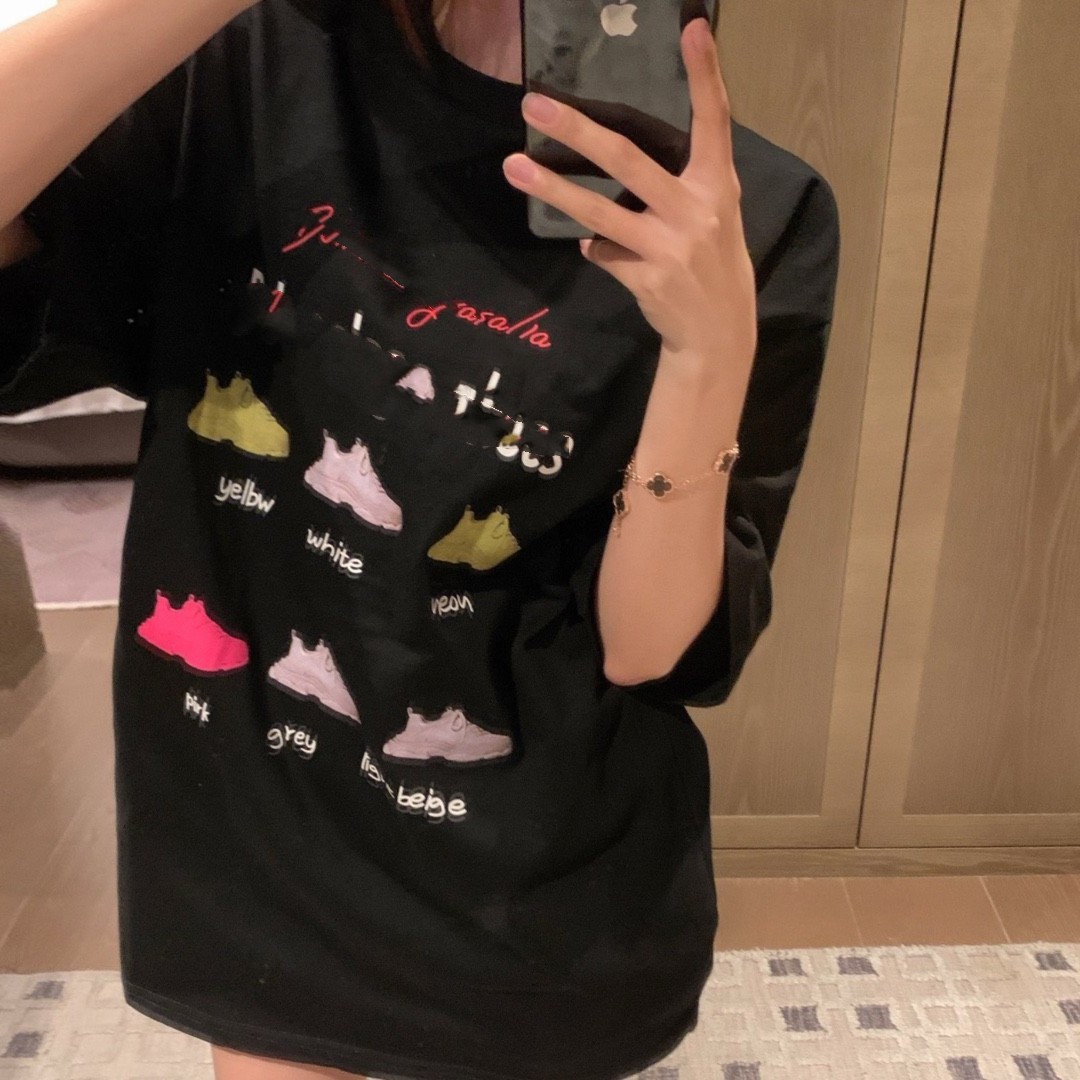 24夏季欧美潮牌各类跑鞋印花短袖男女新同款休闲百搭时尚上衣t恤