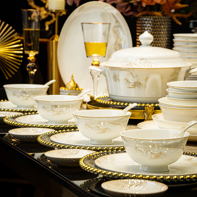 Jingdezhen Bone China Dinnerware Set, High-Quality Bowls and Plates, Household Tableware, Housewarming Gift, Chinese-Style Tableware Gift Jingdezhen Bone China Dinnerware Set, High-Quality Bowls and Plates, Household Tableware, Housewarming Gift, Chinese-Style Tableware Gift